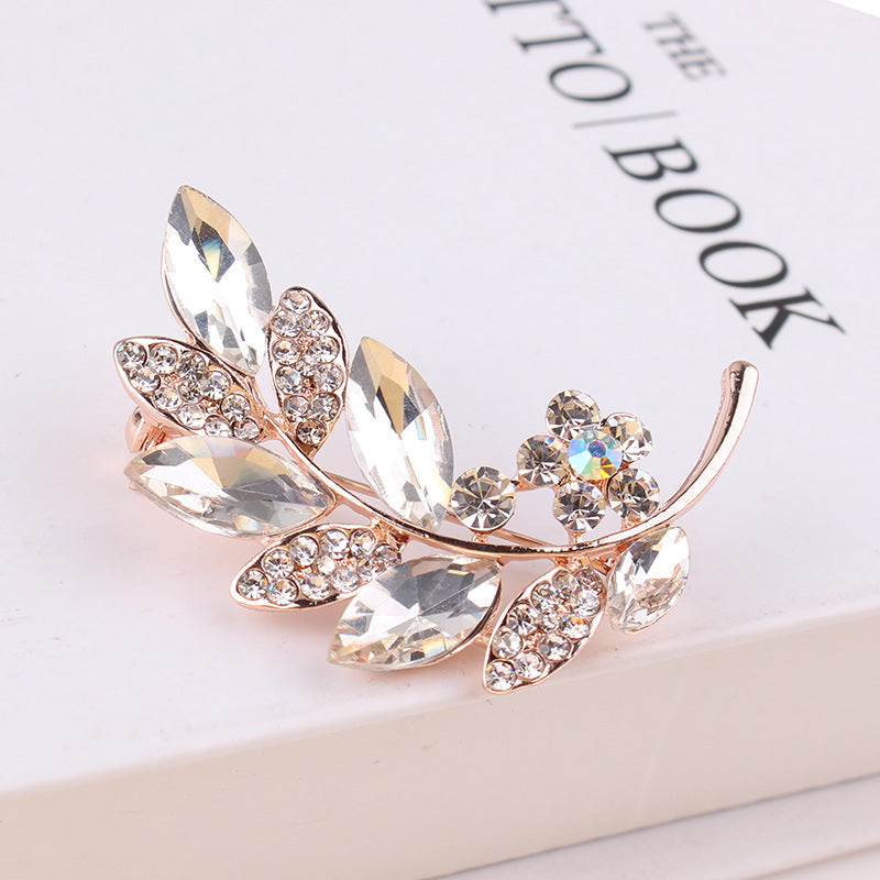 Wedding Bouquet Corsage High-grade Crystal Glass Curved Leaves With Diamonds