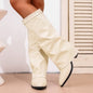 Pointed Toe High Tube Pants Boots Pleated Chunky Heel Sleeve
