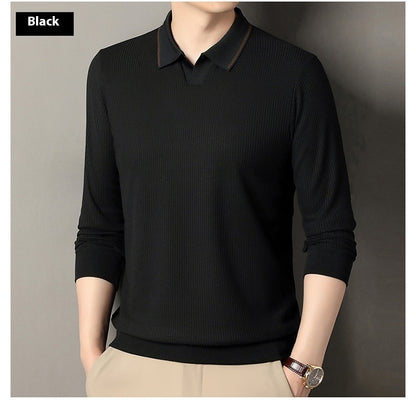 New Men's Vertical Stripes Solid Color T-shirt Bottoming Shirt