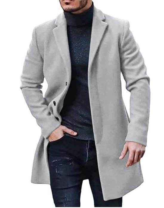 Men's Mid-length Solid Color Autumn And Winter Woolen Coat