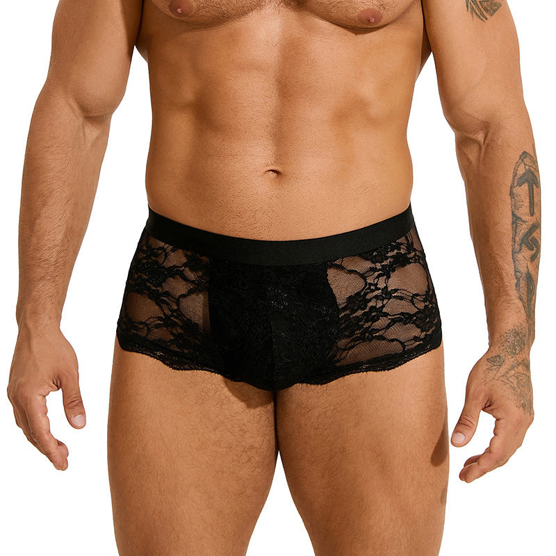 Men's Lace Sexy Briefs Hollow Out See Through