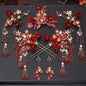 Classical Red Flower Liquid Ancient Style Headdress Fringed Hair Crown Bridal Hair Accessories