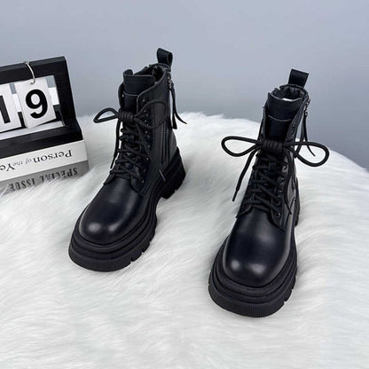 Women's Thick-soled British-style All-matching And Handsome Fashionable Leather Boots