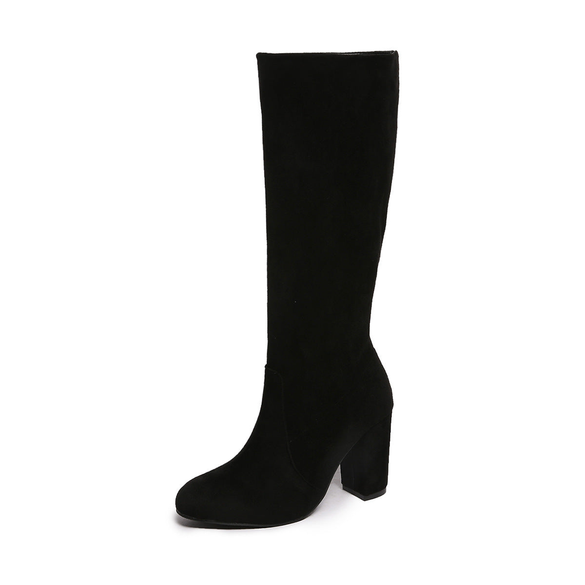 Suede Pleated High Thick Heel Pointed Toe Large Size Sleeve Boots