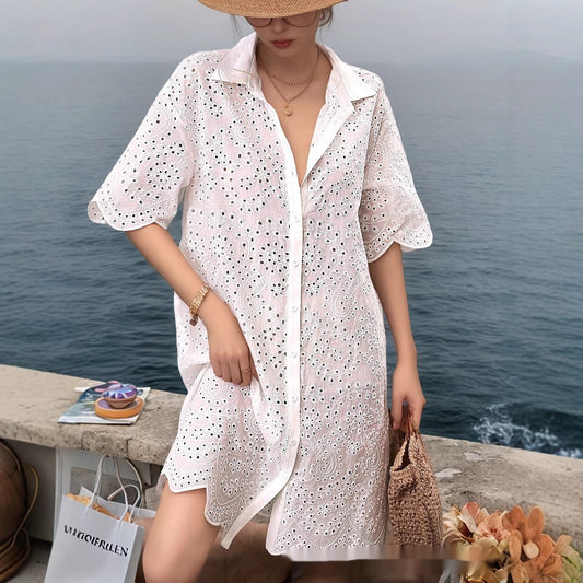 Hollow Cardigan Fashion Short Sleeve Dress