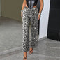 Printed Sequins Leopard Print European And American Straight-leg Trousers
