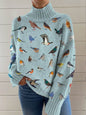 Abstract Printing Casual Cloak Turtleneck Pullover Women