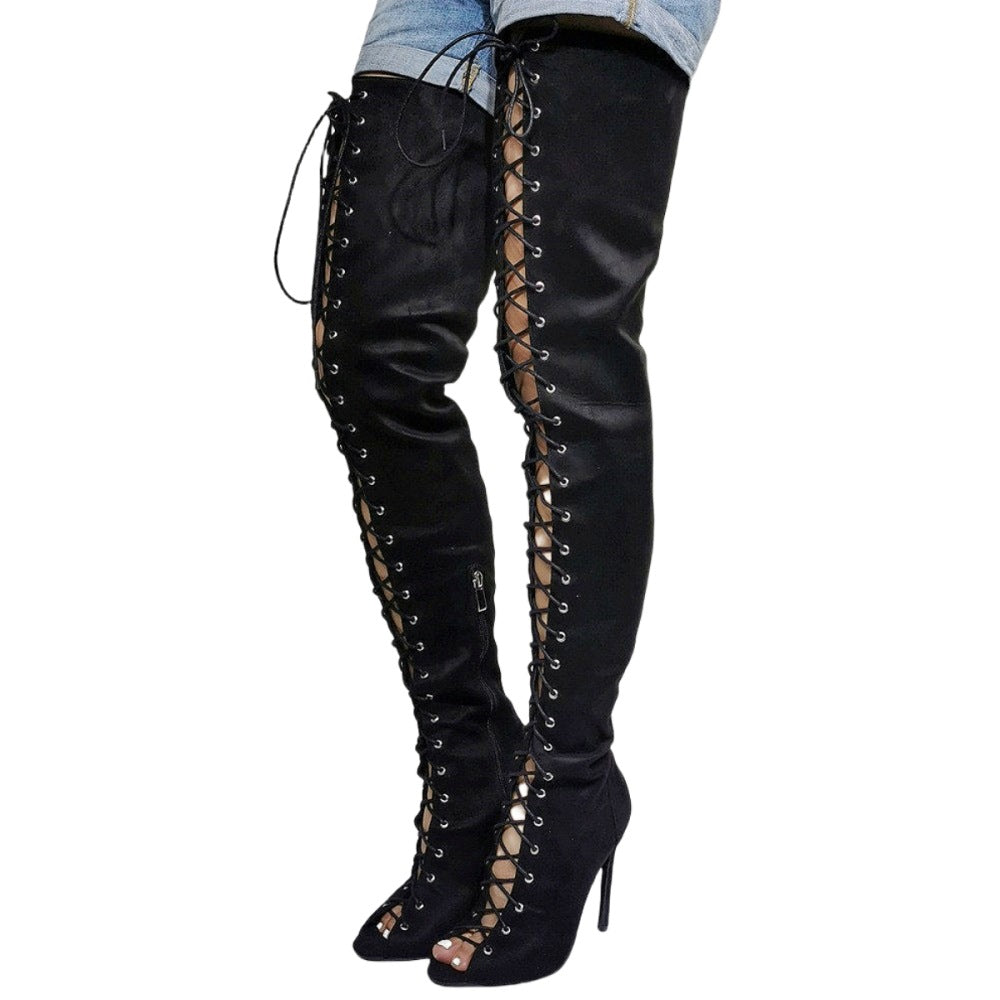 Sexy Peep-toe Lace-up Stiletto Heel Women's Boots