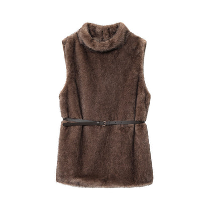 Elegant Women's Sleeveless Belt Turtleneck Top