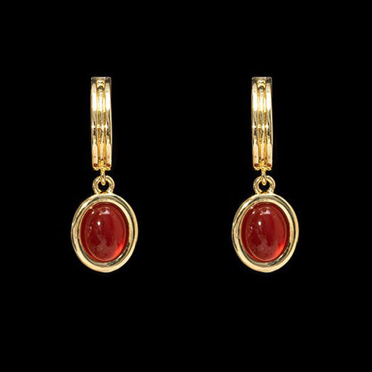 French Retro Red Cat Eye Earrings Niche
