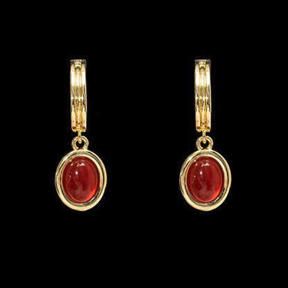 French Retro Red Cat Eye Earrings Niche