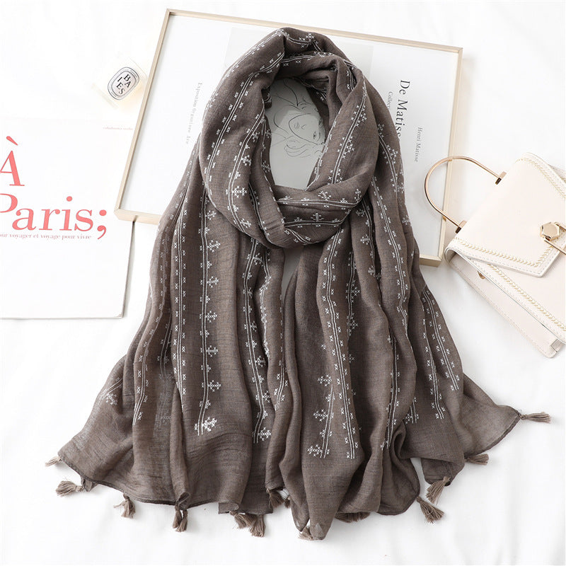 Fashion Tassel Cotton Linen Thin Yarn Scarf