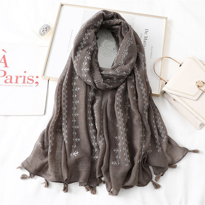 Fashion Tassel Cotton Linen Thin Yarn Scarf