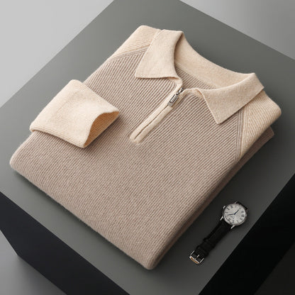 Half Zipper Contrast Color Lapels Sweater For Men