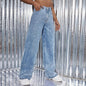 Women's Washed High Waist Straight-leg Denim Trousers