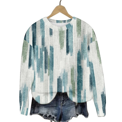 Geometric Color Matching Pattern Elements 3D Printed Casual Women's Round Neck Sweater