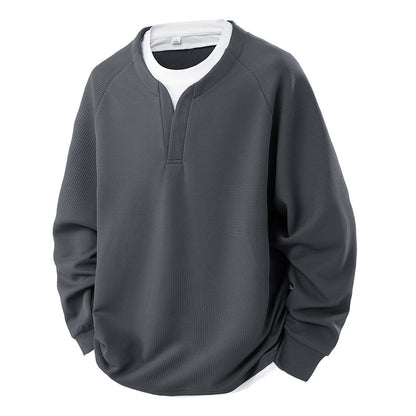 Contrast Colors False-two-piece Trendy V-neck Waffle Sweater Casual All-matching Tops