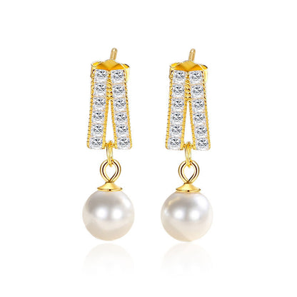 Geometric Pearl Diamond Affordable Luxury Style Niche Pearl Stud Earrings