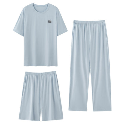 Men's Pajamas Thin Spring And Summer Modal Short-sleeved Trousers Three-piece Home Wear Suit