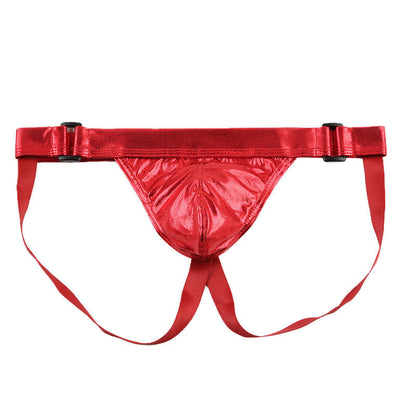 Sexy Men's Double Ding Underwear Hollow Out U Pouch Imitation Leather