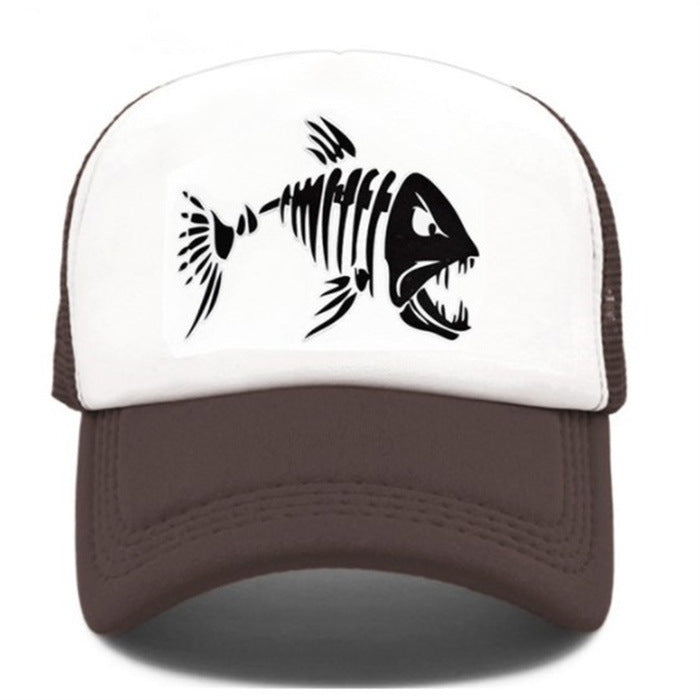 Fish Bone Print Mesh Cap Baseball Cap