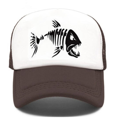 Fish Bone Print Mesh Cap Baseball Cap