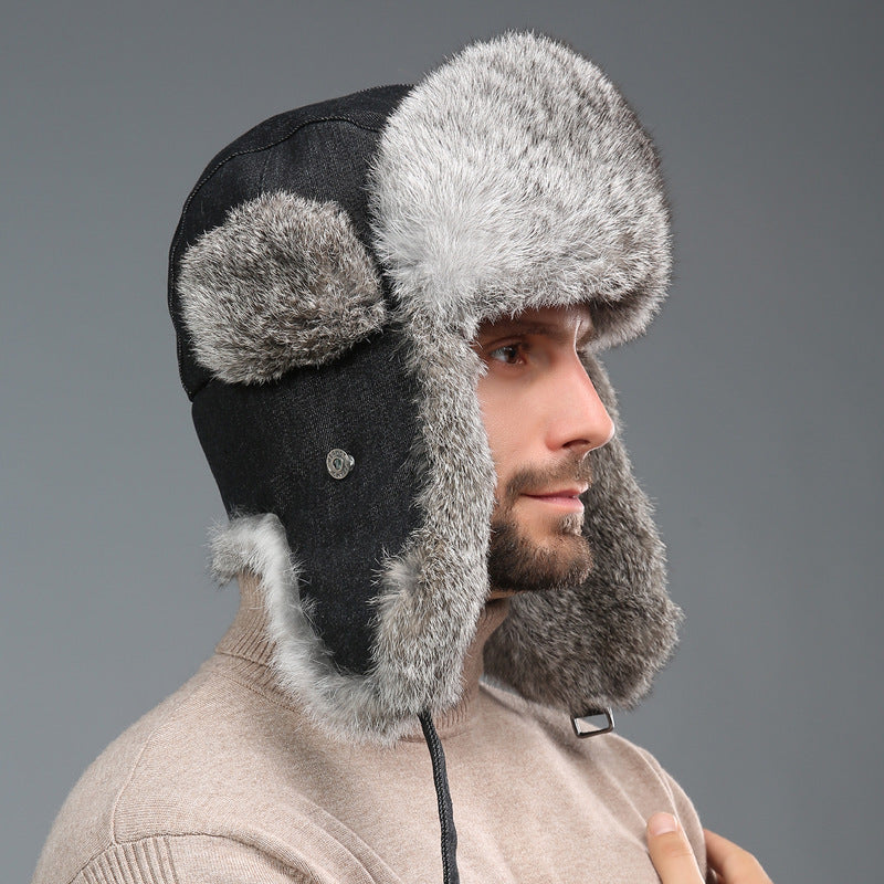 Rabbit Fur Unisex Thickened Warm Ear Protection Cold-proof Outdoor Hat