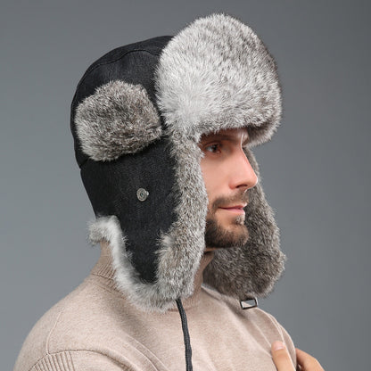 Rabbit Fur Unisex Thickened Warm Ear Protection Cold-proof Outdoor Hat
