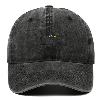 Black Cat Embroidered Washed Baseball Cap Sun Hat