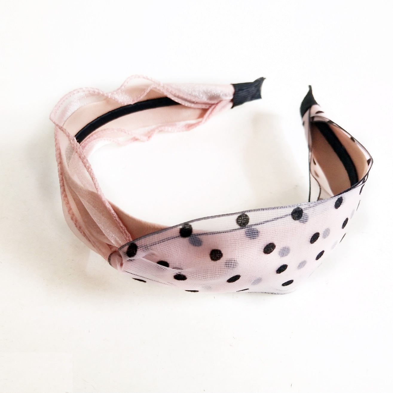 Polka-dot Mesh Contrast Color With Wavy Cross Hairband