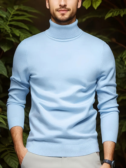 Men's Solid Color Versatile Soft Viscose Turtleneck Sweater