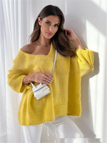 Loose And Idle Pullover Sweater V-neck Excellent Long Sleeve Top