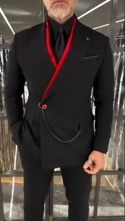 Fake Double-Layered Red Inside Jacket With Chain