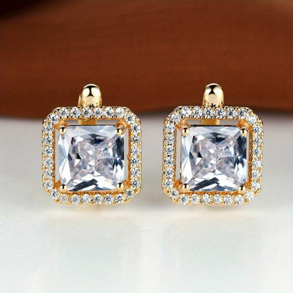 Platinum Super Square Full Diamond Large Zircon Stud Earrings