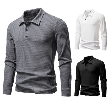 New Men's Walf Checks Fabric Long Sleeve Lapel T-shirt