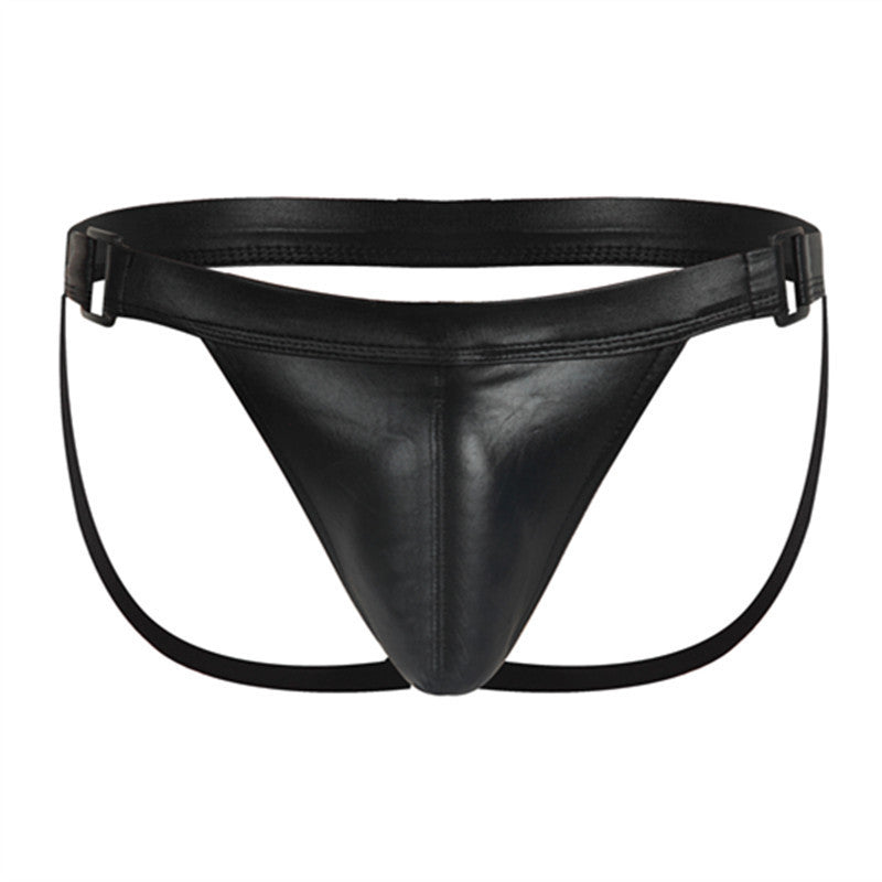 Sexy Men's Double Ding Underwear Hollow Out U Pouch Imitation Leather