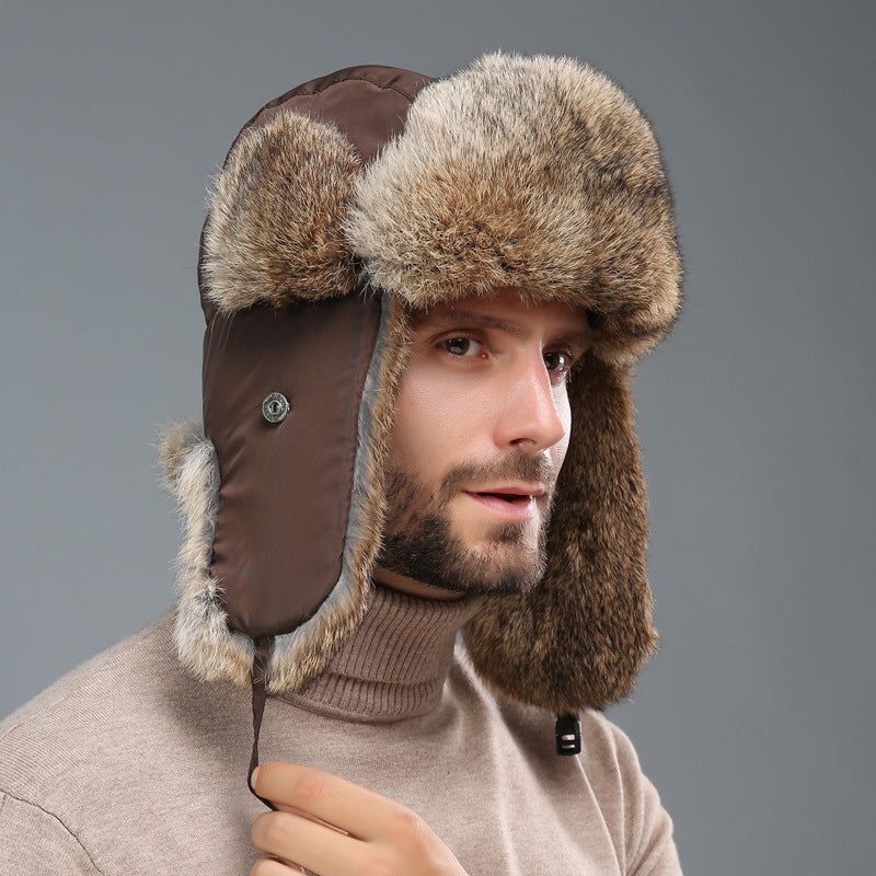 Rabbit Fur Unisex Thickened Warm Ear Protection Cold-proof Outdoor Hat