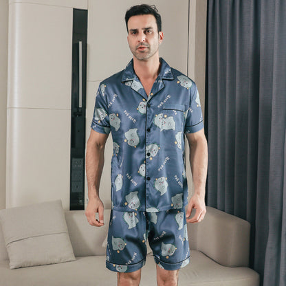 Ice Silk Short Sleeve Pajamas Men Can Be Outerwear Homewear
