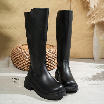 Autumn And Winter Europe And America Knee-high Thick-soled Round-toe High-top Women's Boots