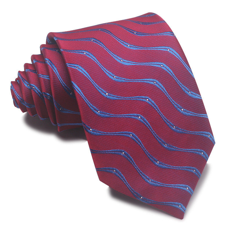 8CM Polyester Jacquard Striped Tie Men's Business Formal Red Black Blue