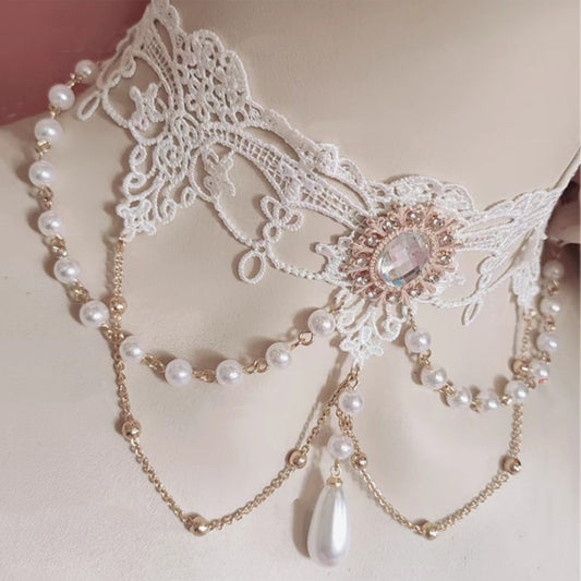 Flower Wedding Pearl Water Drop Multi-layer Lace Retro Lolita Necklace