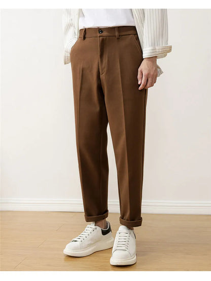 Autumn Winter Retro Woolen Ankle-length Pants Men's Casual Loose Straight