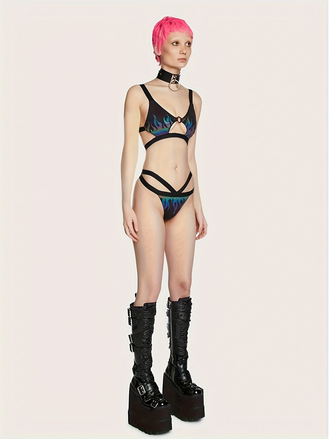 Women's Bikini Set Sexy V Triangle Flame Print Bikini Holiday Style