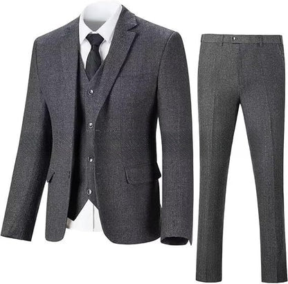 Men's Herringbone Pattern Slim Three Pieces Work Suit