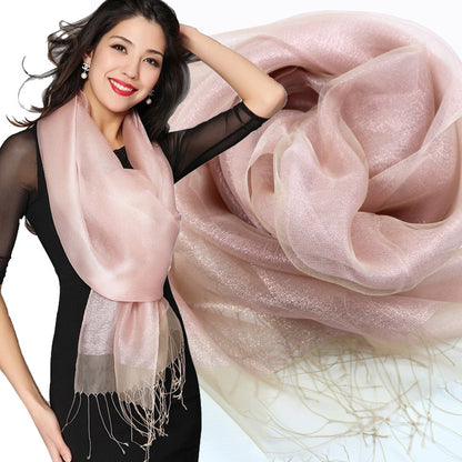 Fashionable And High Grade Lady Silk Double Layer Elegant Silk Scarf