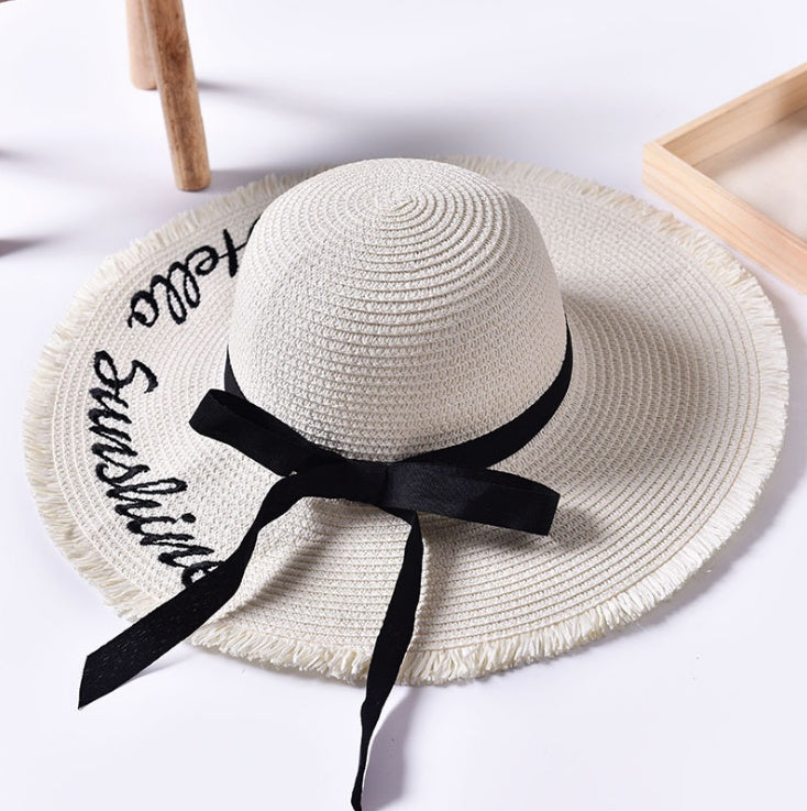 Beach beach big hat embroidered letters raw edge sun hat