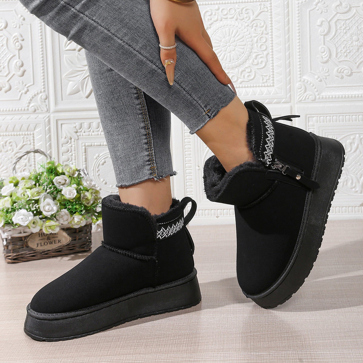 Side Zipper Thick Sole Height Increasing Snow Boots For Women
