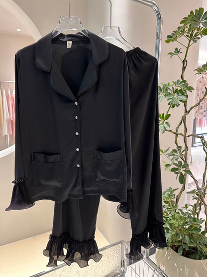 Fashion Ice Silk Pajamas Ruffled Women
