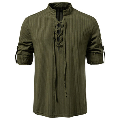 Men's Casual Long Sleeve Drawstring Design T-shirt