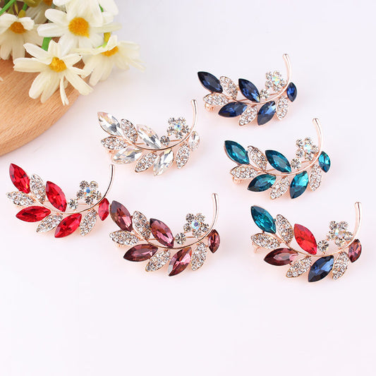 Wedding Bouquet Corsage High-grade Crystal Glass Curved Leaves With Diamonds